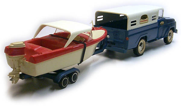 Rear side view of a 1960 Tonka Deluxe Fisherman and Clipper Boat Number 130