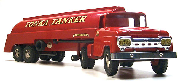 Front side view of a 1960 Tonka Tanker Gas Truck