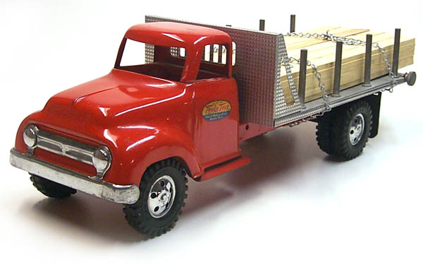 First view of a 1955 Tonka Lumber Stake Truck Number 0860-5