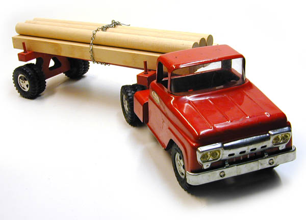 Front View of a 1959 Tonka Single Axle Log Hauler Number 07
