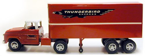 good side view of a 1960 Private Label Tonka Thunderbird Express Semi Number 37